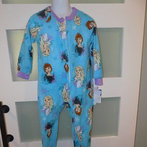 Disney Frozen Anna and Elsa Fleece Print Footed Pajama Sleeper Size 4T Girl's